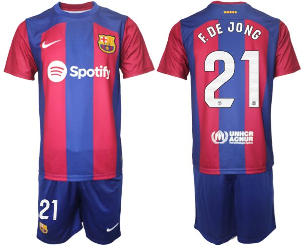 Barcelona Frenkie de Jong #21 Thuis tenue Mensen 2023-24 Korte Mouw (+ Korte broeken)