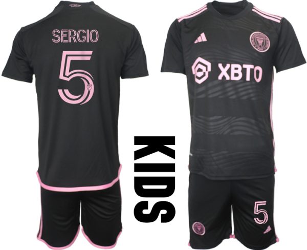 Kids Inter Miami Sergio Busquets #5 Uit tenue 2023-24 Korte Mouw (+ Korte broeken)