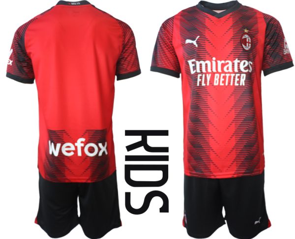 AC Milan Thuisshirt 2023-2024 Kids Korte Mouw (+ Korte broeken) Voetbalshirts