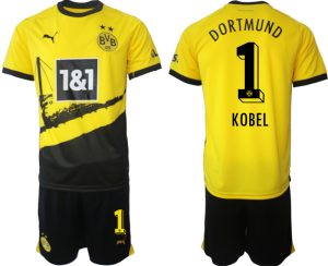 Borussia Dortmund Thuisshirt Gregor Kobel #1 Voetbalshirts 2023-2024 Korte Mouw (+ Korte broeken)