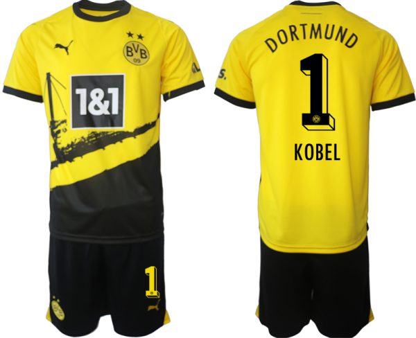 Borussia Dortmund Thuisshirt Gregor Kobel #1 Voetbalshirts 2023-2024 Korte Mouw (+ Korte broeken)