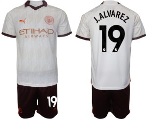 Manchester City Julian Alvarez #19 Uitshirt 2023-2024 Voetbalshirts Korte Mouw (+ Korte broeken)