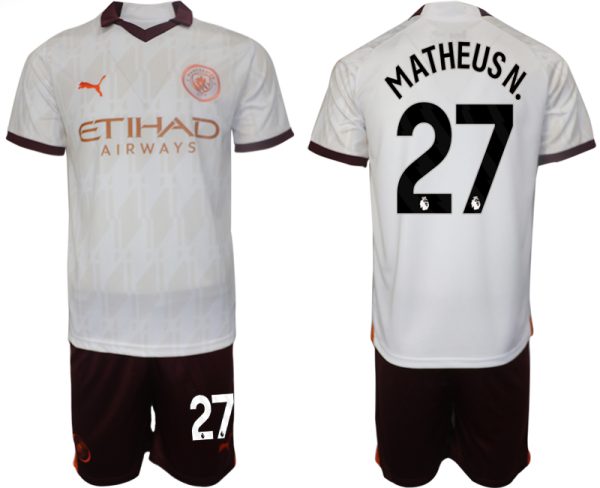 Manchester City Matheus Nunes #27 Uitshirt 2023-2024 Voetbalshirts Korte Mouw (+ Korte broeken)