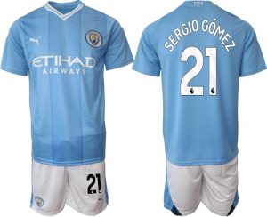 Manchester City Sergio Gomez #21 Thuisshirt 2023-2024 Voetbalshirts Korte Mouw (+ Korte broeken)