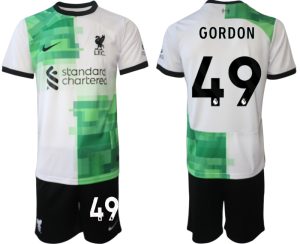 Liverpool Kaide Gordon #49 Uitshirt 2023/24 Korte Mouw (+ Korte broeken) Voetbalshirts