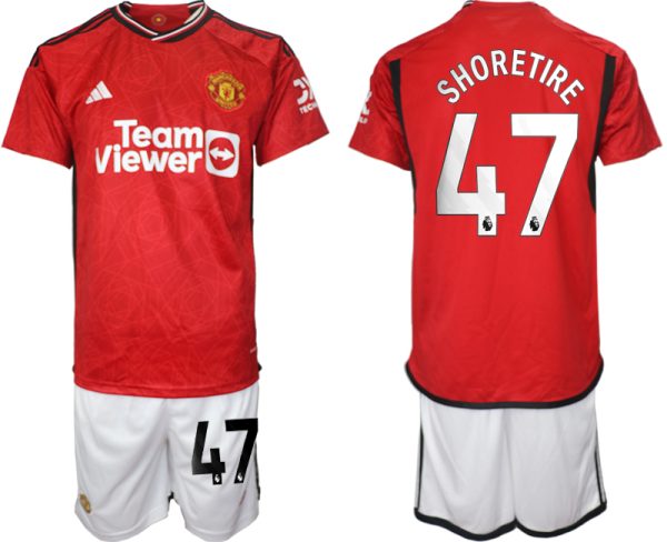 Manchester United Shola Shoretire #47 Thuisshirt 2023/24 Korte Mouw (+ Korte broeken) Voetbalshirts