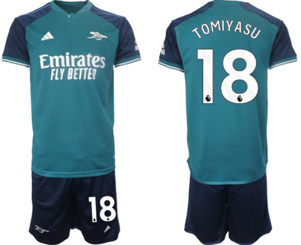 Arsenal Takehiro Tomiyasu #18 Derde Shirt 2023-24 Mensen Korte Mouw (+ Korte broeken) Voetbalshirts