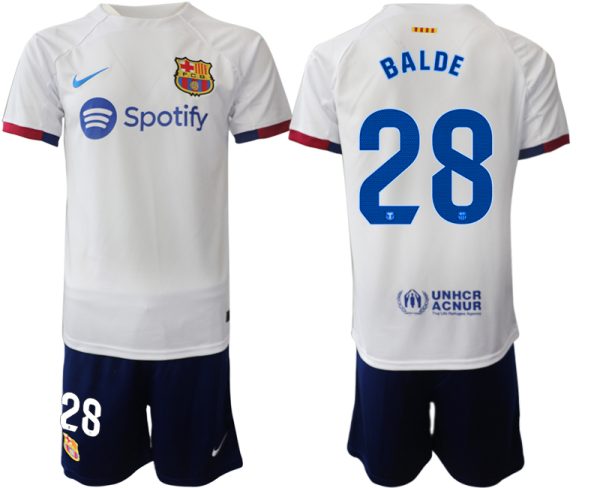 Barcelona Alejandro Balde #28 Uitshirt 2023-24 Mensen Korte Mouw (+ Korte broeken) Voetbalshirts