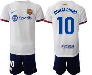 Barcelona Ronaldinho #10 Uitshirt 2023-24 Mensen Korte Mouw (+ Korte broeken) Voetbalshirts