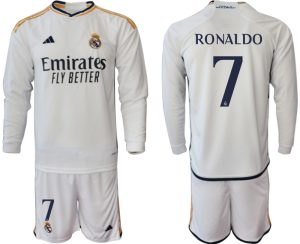 Real Madrid Cristiano Ronaldo #7 Thuisshirt 2023-24 Mensen Lange Mouwen (+ Korte broeken) Voetbalshirts