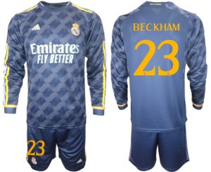 Real Madrid David Beckham #23 Uitshirt 2023-24 Mensen Lange Mouwen (+ Korte broeken) Voetbalshirts