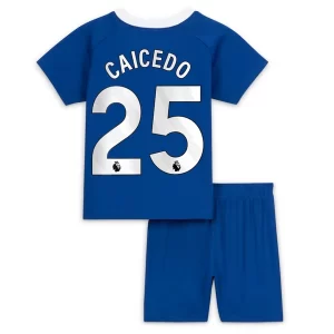 Kids Chelsea Moises Caicedo #25 Thuisshirt 2023-2024 Voetbalshirts Korte Mouw (+ Korte broeken)