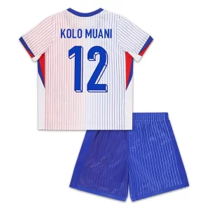 Kids Frankrijk Randal Kolo Muani #12 Uitshirt EK 2024 Voetbalshirts Korte Mouw (+ Korte broeken)