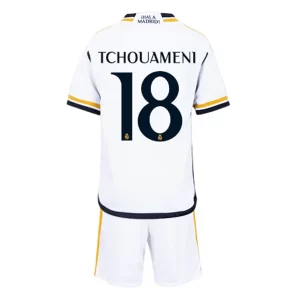 Kids Real Madrid Aurelien Tchouameni #18 Thuisshirt 2023-2024 Voetbalshirts Korte Mouw (+ Korte broeken)