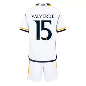 Kids Real Madrid Federico Valverde #15 Thuisshirt 2023-2024 Voetbalshirts Korte Mouw (+ Korte broeken)