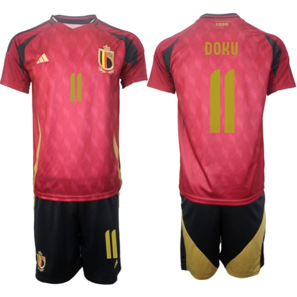 Goedkope België Jeremy Doku #11 Thuisshirt EK 2024 Voetbalshirts 2024/25 Korte Mouw (+ Korte broeken) Kopen