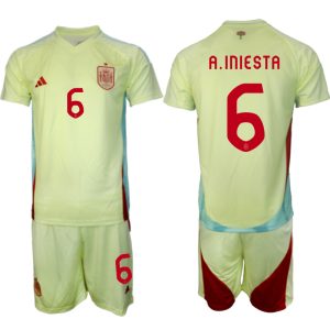 Goedkope Spanje Andres Iniesta #6 Uitshirt EK 2024 Voetbalshirts 2024/25 Korte Mouw (+ Korte broeken) Kopen