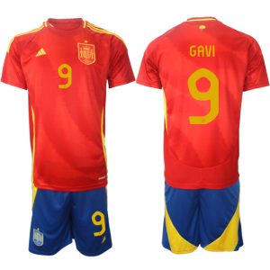 Goedkope Spanje Gavi #9 Thuisshirt EK 2024 Voetbalshirts 2024/25 Korte Mouw (+ Korte broeken) Kopen