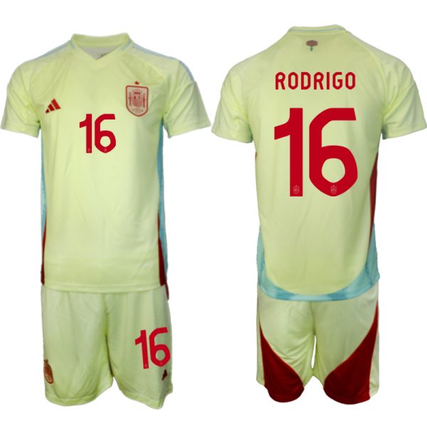 Goedkope Spanje Rodrigo #16 Uitshirt EK 2024 Voetbalshirts 2024/25 Korte Mouw (+ Korte broeken) Kopen