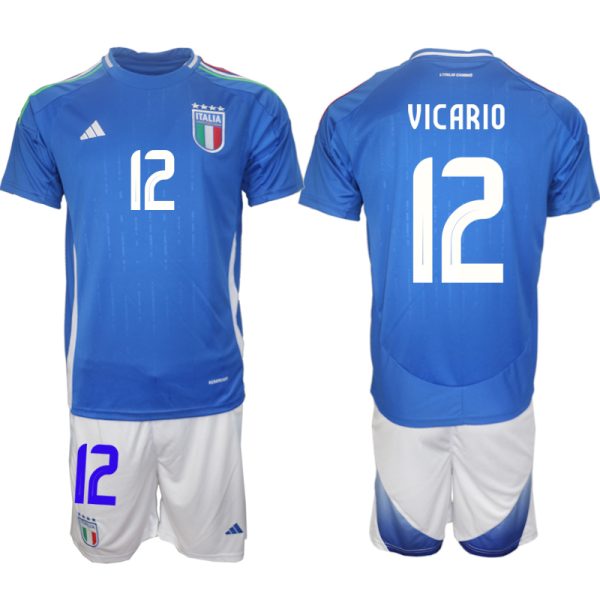 Italië Guglielmo Vicario #12 Thuisshirt EK 2024 Voetbalshirts Korte Mouw (+ Korte broeken)