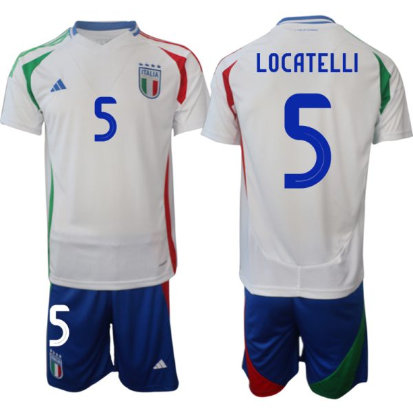 Italië Manuel Locatelli #5 Uitshirt EK 2024 Voetbalshirts Korte Mouw (+ Korte broeken)