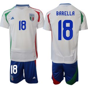 Italië Nicolo Barella #18 Uitshirt EK 2024 Voetbalshirts Korte Mouw (+ Korte broeken)