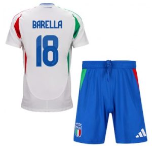 Kids Italië Nicolo Barella #18 Uitshirt EK 2024 Voetbalshirts Korte Mouw (+ Korte broeken)